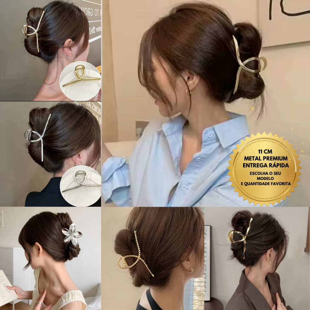 Piranhas de Cabelo de Metal Grande De até 11CM Prendedor de Cabelo Dourado Prata Acessórios