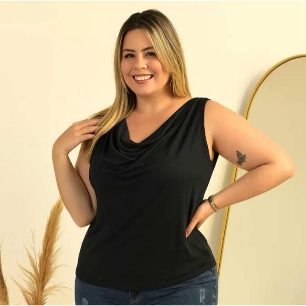 Blusa Regata Gola Fofa Plus Size Malha Viscolycra Soltinha Elegante em Oferta na Shopee