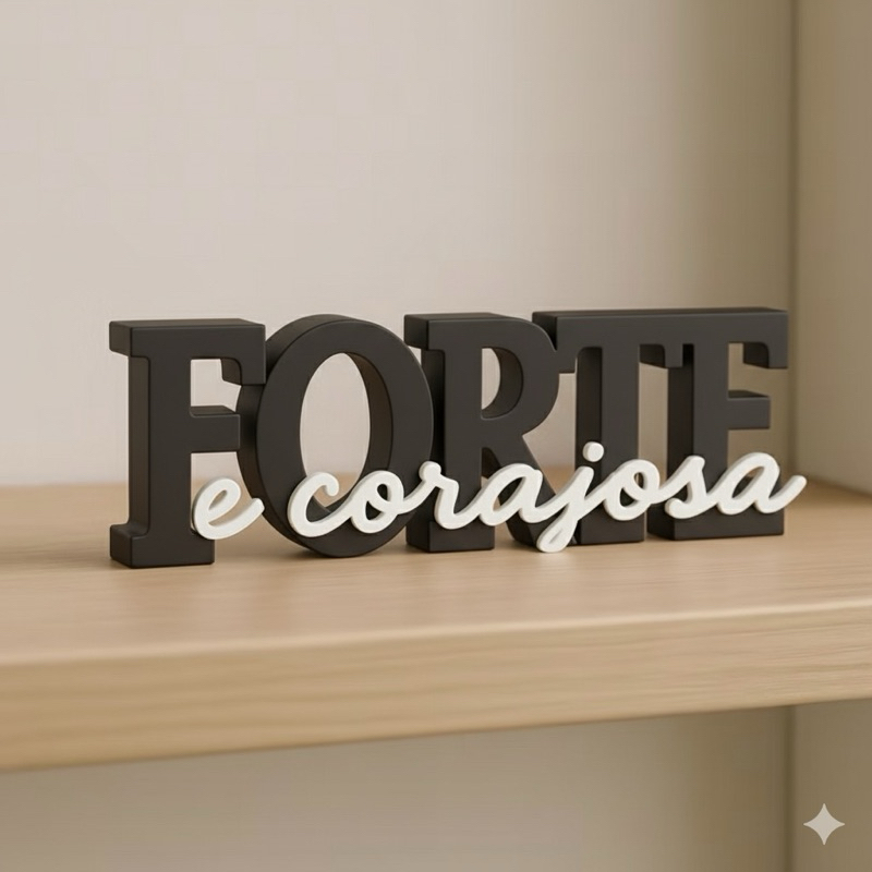 Palavra decorativa FORTE E CORAJOSA