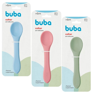 Colher Infantil para Introdução Alimentar em Silicone Flexível  Supermacia Buba 3 Cores em Oferta na Shopee