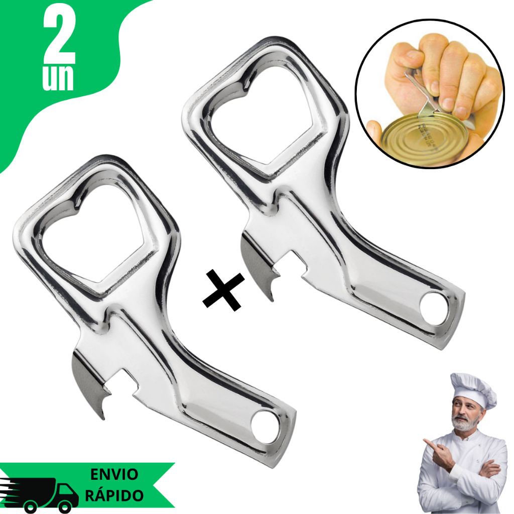 Kit 2 Abridores Lata E Garrafa 9cm Aço Inox Alta Qualidade Profissional Forte Durável Uso Na Cozinha em Oferta na Shopee