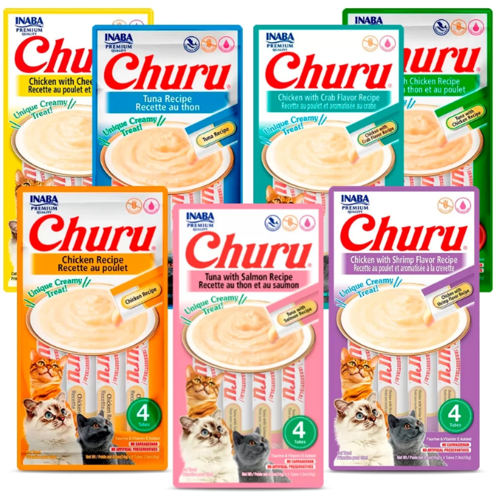 Petisco Churu Para Gatos 14g  Todos Sabores | Frango, Atum, Salmão, Camarão e Carne Saudável e Irresistível!