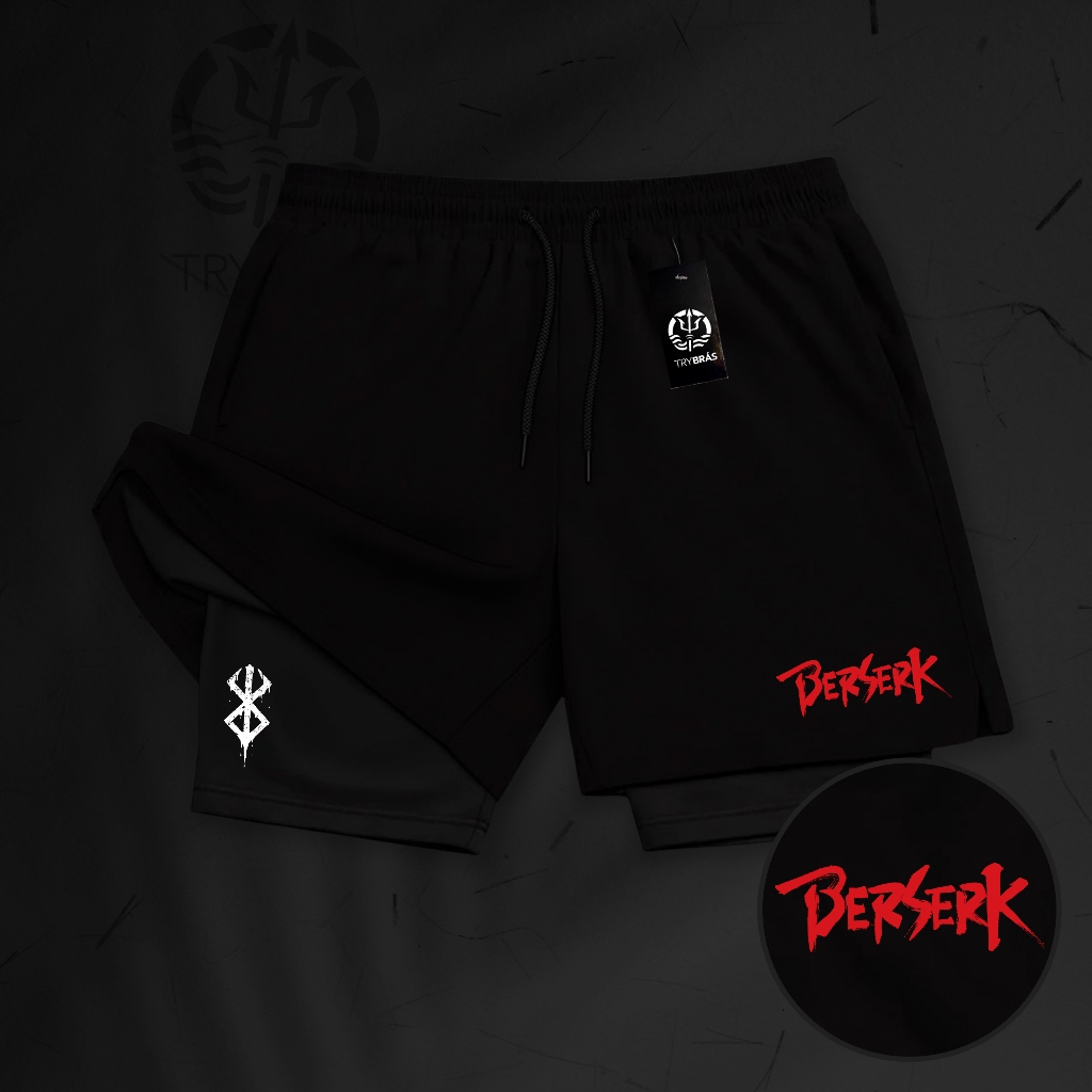 Bermuda de Compressão Dry-Fit GDA 2 em 1 - (BERSERK 02) - Com Elastano e Bolso Interno em Oferta na Shopee