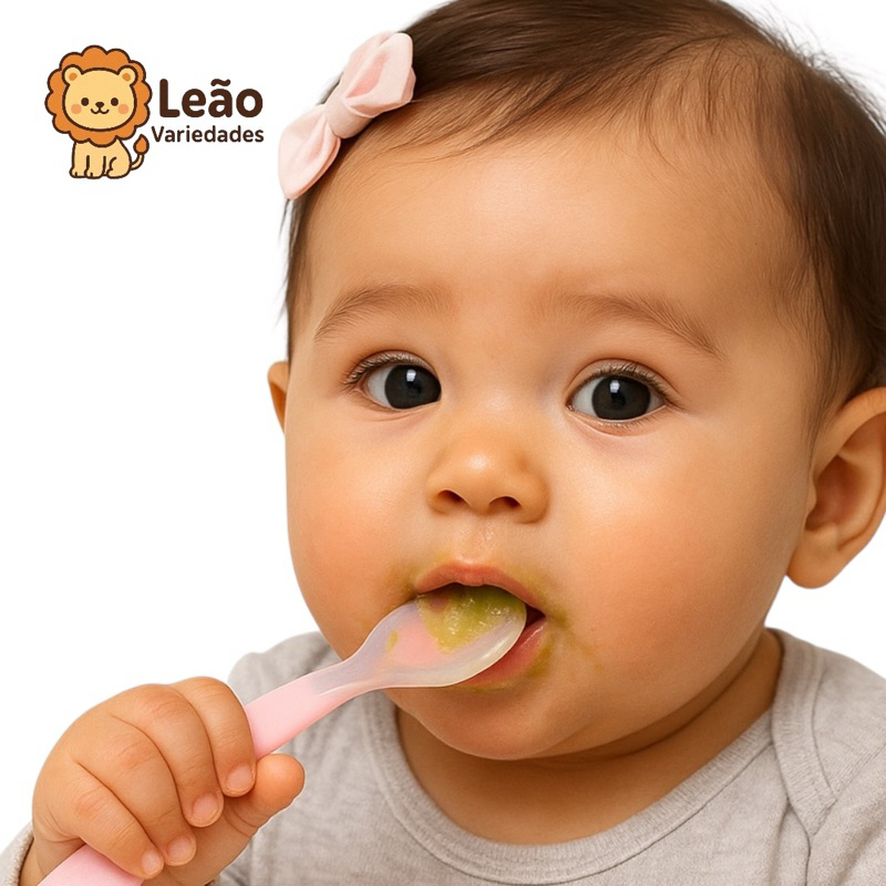 Colher de Silicone Infantil com Estojo Para Viagem Portátil para Bebês