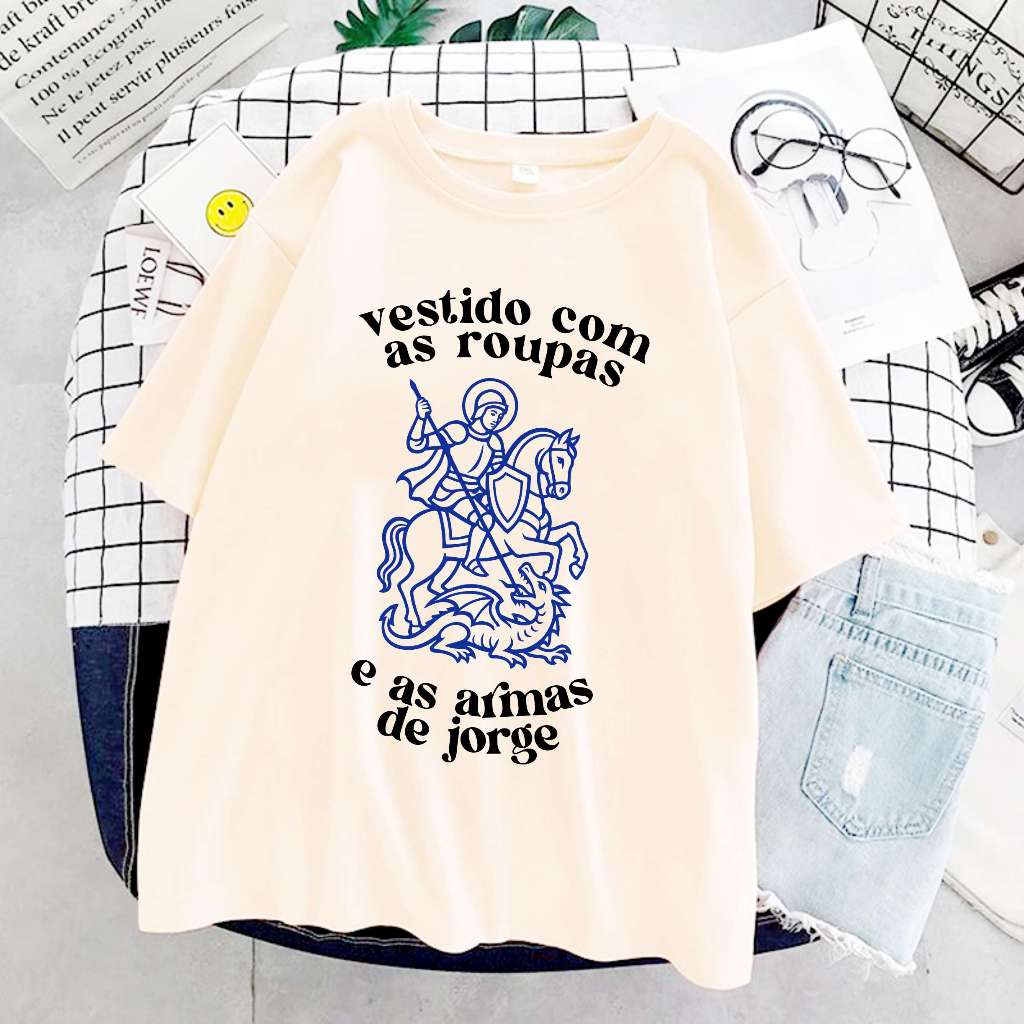 Camiseta Vestido Com As Roupas E as Espadas De Jorge Ogum Umbanda Candomble Unissex