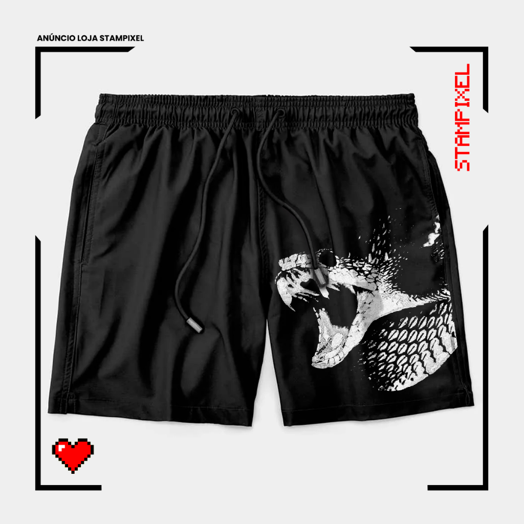 Bermuda Tactel Cobra Python Animal Selvagem Short Moderno Streetwear Confortável Com Elastano Ideal Lazer Esportes Praia