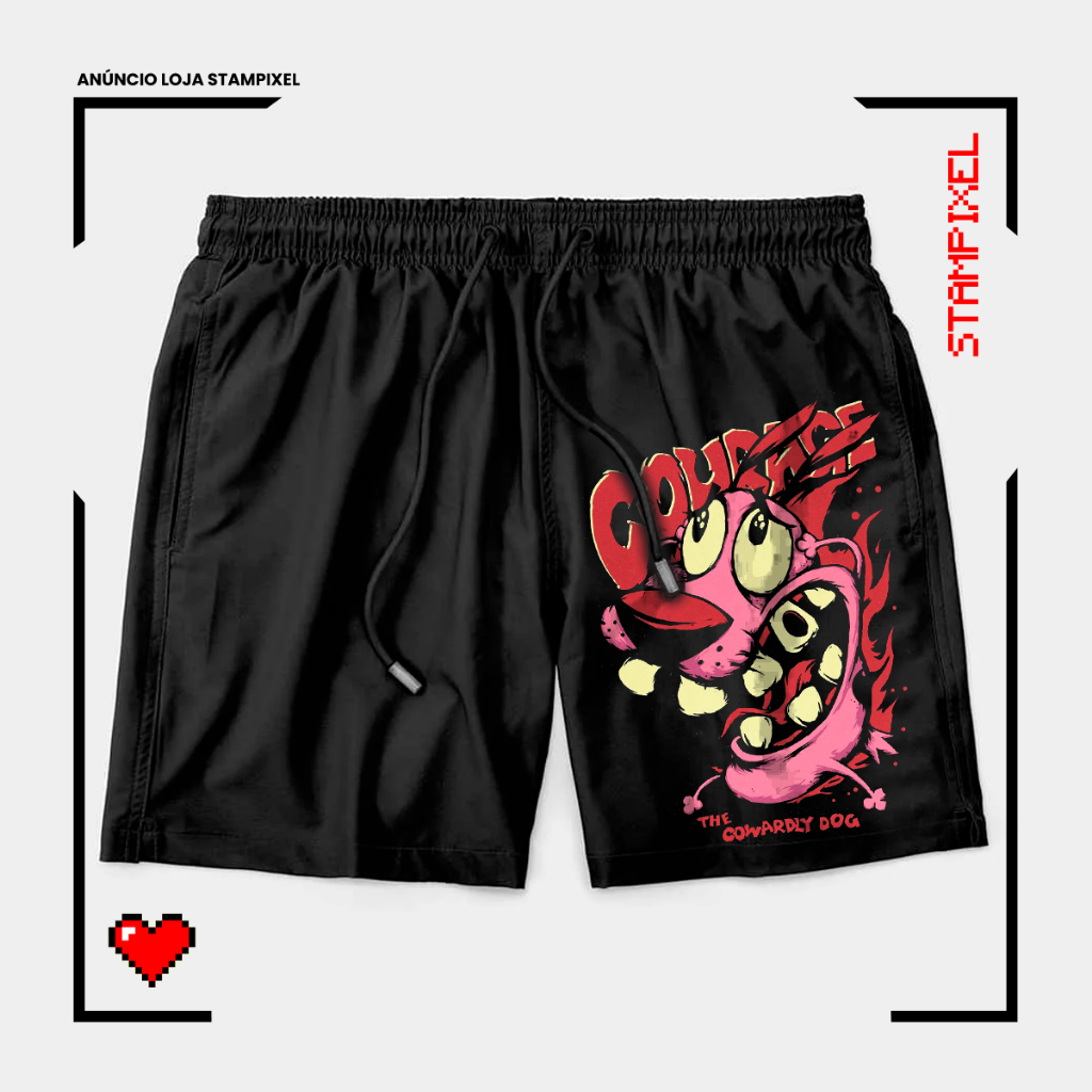 Bermuda Tactel Coragem O Cão Covarde Short Animação Courage Confortável Com Elastano Ideal Lazer Treino Esportes Praia