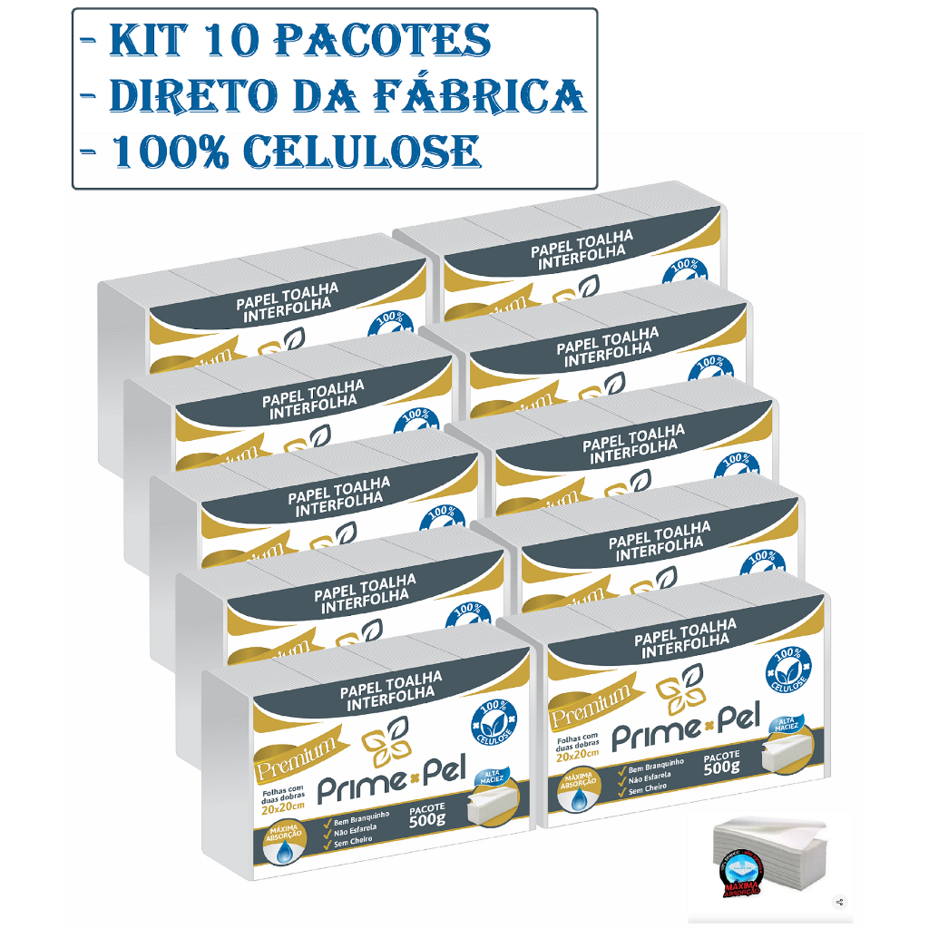 Papel Toalha Interfolha Interfolhado Branco 100% Celulose 10000 Folhas Sem Cheiro Secar Mão Banheiro
