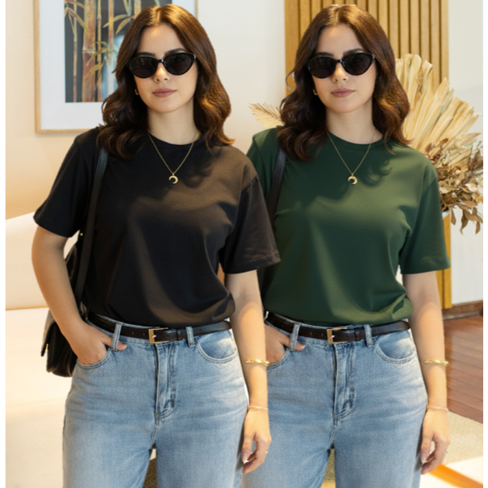 Kit 2 T-shirt Feminina Camiseta Sem Estampa 100% Algodão Vária Cores Blusinha em Promoção