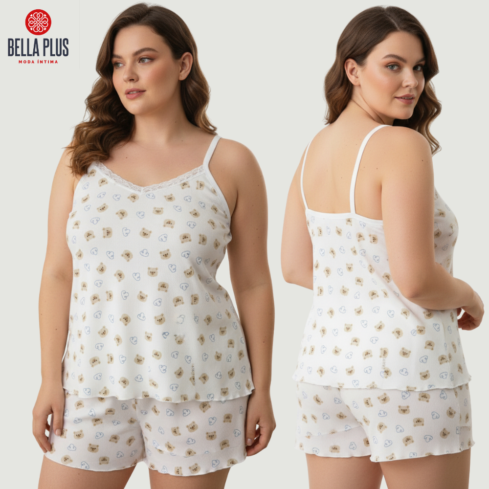 Baby Doll Plus Size Canelado com Renda Conforto Estilo Noites Suaves Pijama