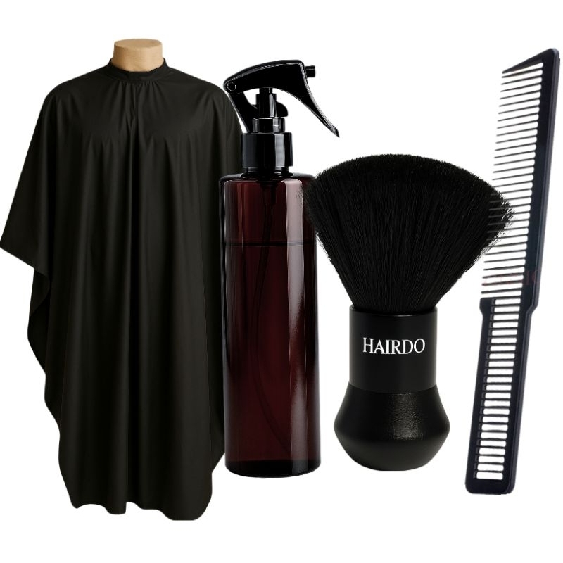 Kit Barbeiro Profissional Capa De Corte + Borrifador + Pente Carbono + Espanador Profissional em Oferta na Shopee