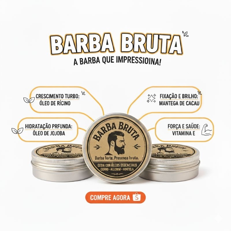 Cera Modeladora para Barba e Bigode BARBA BRUTA 20g Com Óleos Essenciais Naturais de Cedro — imagem 2 de 2