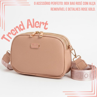Bolsa Lateral Feminina Rose Gold com Alça de Gorgurão Estampada e Zíper Duplo