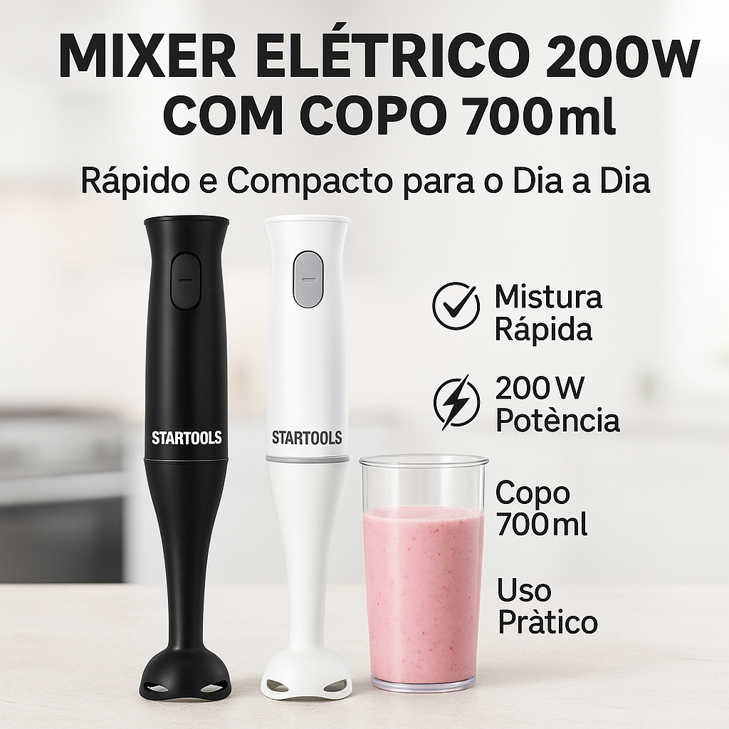 Mixer Portatil Inox Copo 700ml 220v Processador Alimentos Liquidificador Sucos Shakes Whey