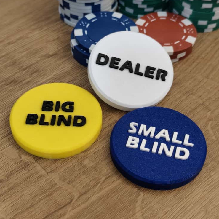 Kit 3 Fichas de Poker – Dealer, Small Blind e Big Blind