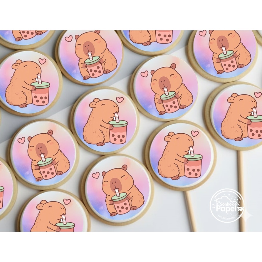 Papel Arroz  Capivara para Pirulitos, Biscoitos, Suspiros e Cupcakes /20 unidades - 5 cm (CORTADOS) em Oferta na Shopee