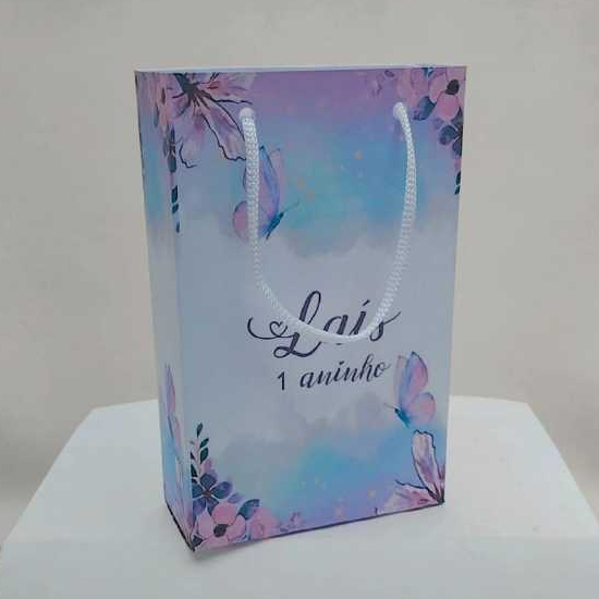 Kit Sacolinha Surpresa Festa Infantil Personalizado BORBOLETAS ROXAS | Lembrancinhas | Aniversário | PEGUE E MONTE