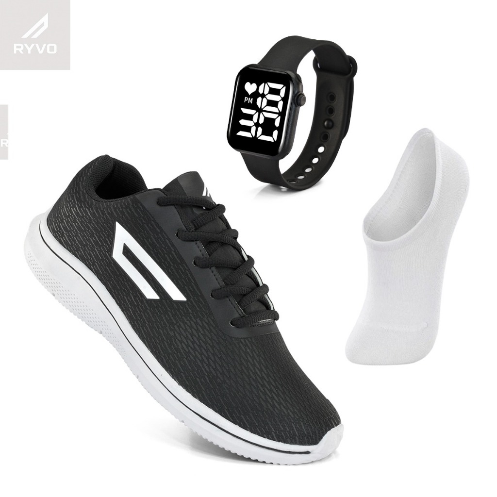 KIT ESPORTIVO TENIS+MEIA+RELOGIO DIGITAL! ESCOLA DIA A DIA CAMINHADA TREINO ENVIO RAPIDO