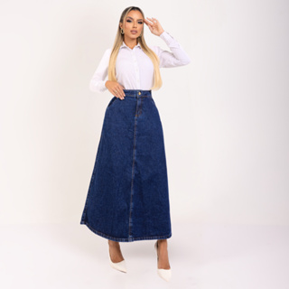 Saia Jeans Longa Sara Evangelica Cintura Alta 100% Algodao Moda Modesta Elegante em Oferta na Shopee