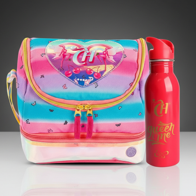 Kit Conjunto Lancheira Bolsa Térmica 2 Compartimentos Capricho Encantada + Garrafa Térmica