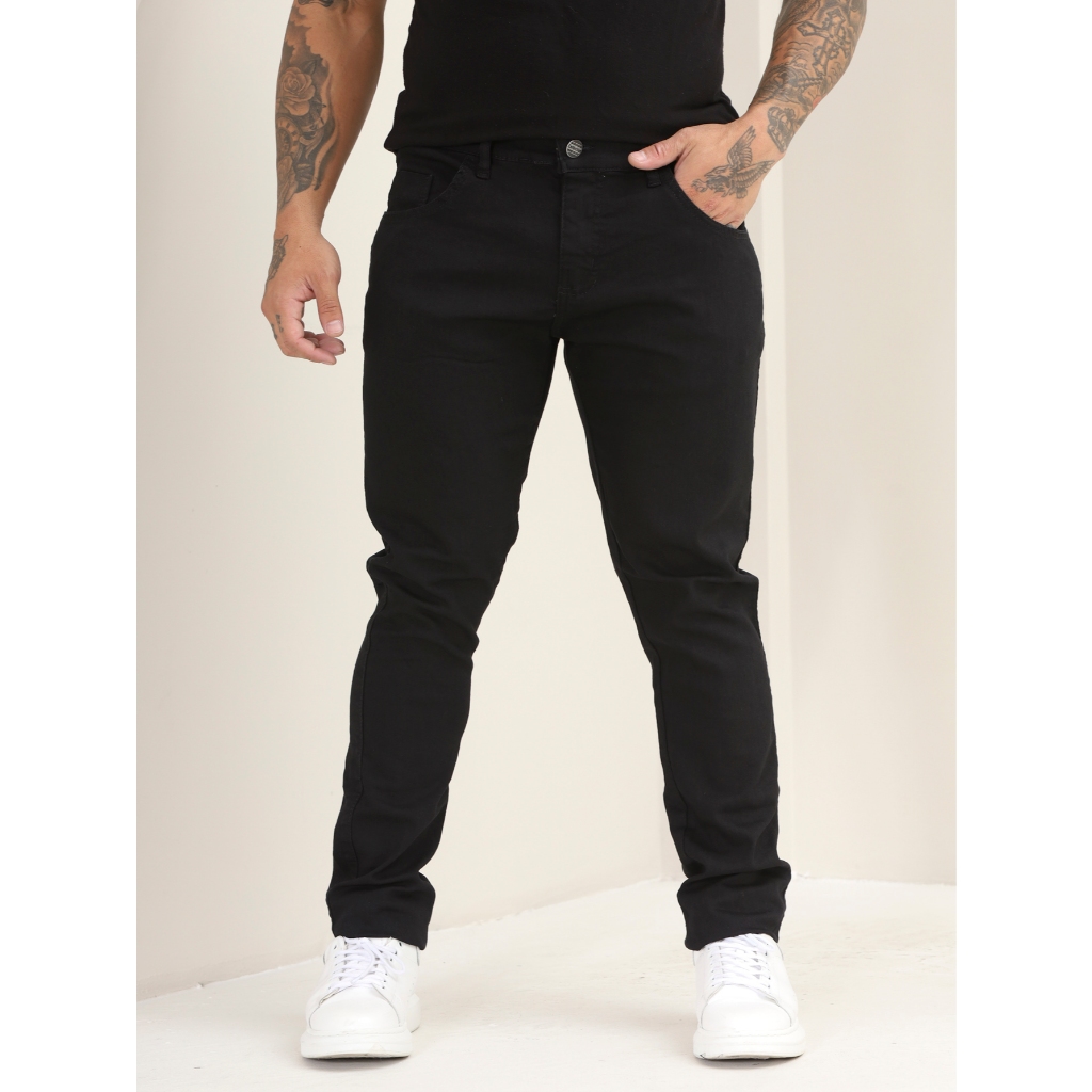 Calça Jeans Masculina Skinny Preto Básica Lisa com Lycra A - 130