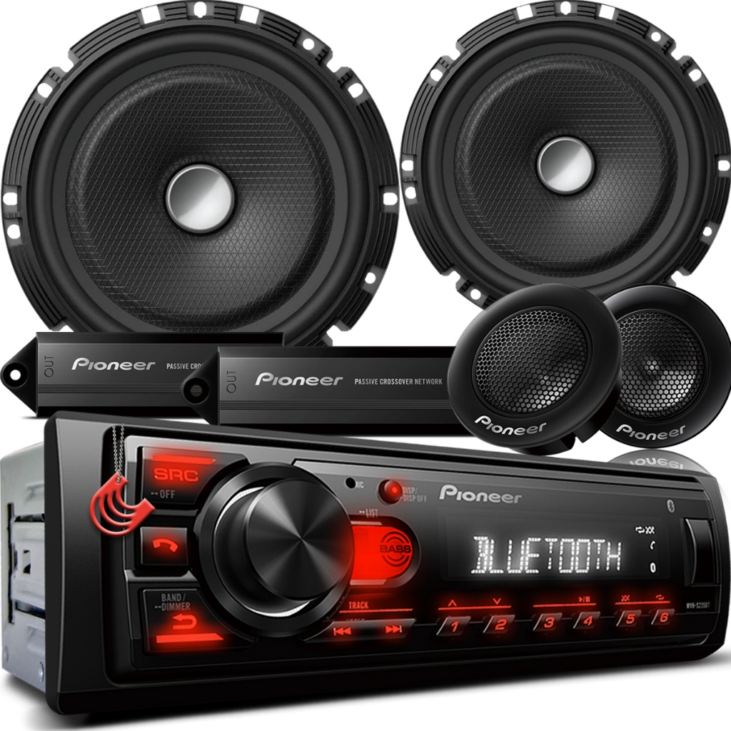 Combo Kit Auto Radio Som Aparelho Automotivo Usb Pioneer +2 Falantes Duas Vias 6" Dianteiros Portas
