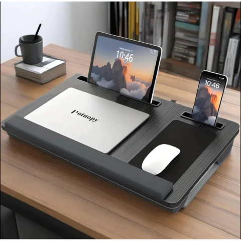Mesa Base Portátil Premium de Colo p/ Notebook Acolchoada Home Office Quarto Escritório COR: CINZA