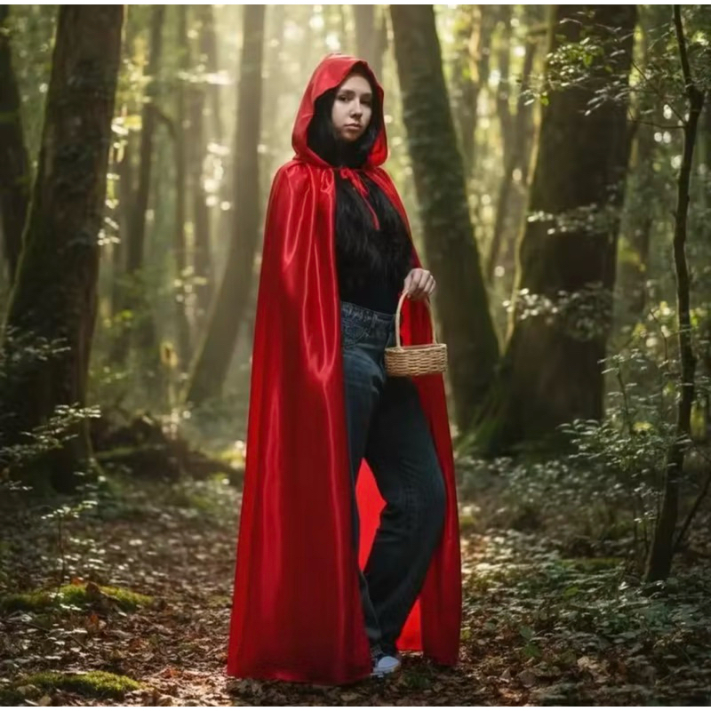 CAPA CHAPEUZINHO VERMELHO LONGA | TECIDO: CETIM | COM TOUCA | FANTASIA | HALLOWEEN