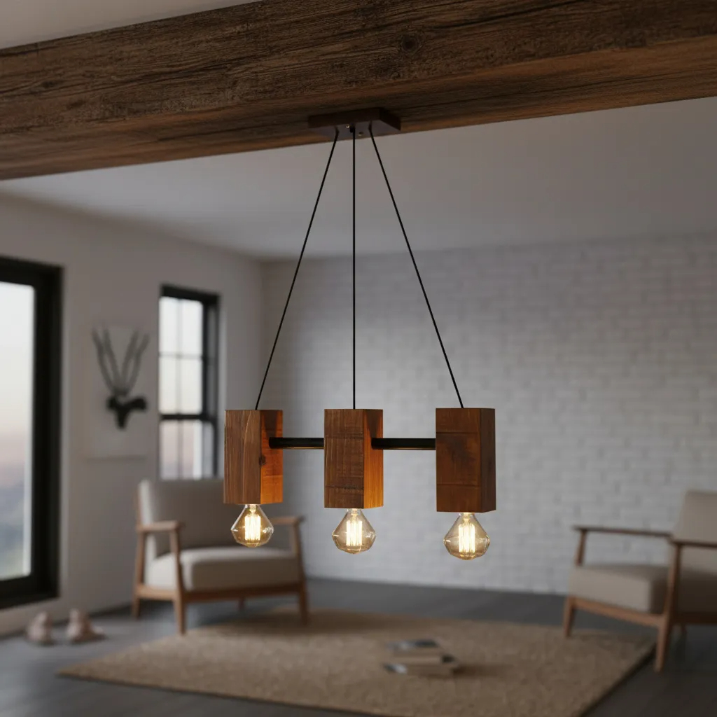 Luminária Lustre Pendente Rustica Madeira Maciça 3bocal 55cm em Oferta na Shopee