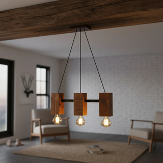 Luminária Lustre Pendente Rustica Madeira Maciça 3bocal 55cm em Oferta na Shopee