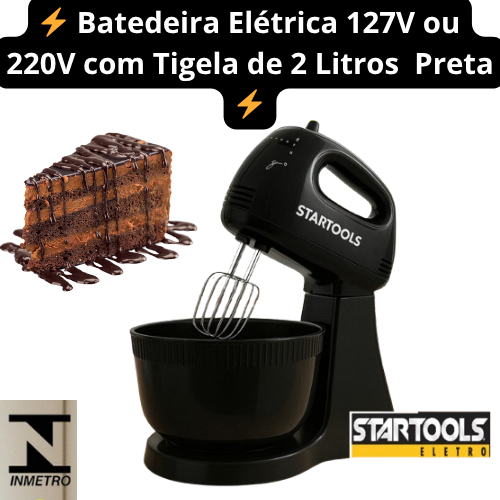 Batedeira Elétrica 127V ou 220V com Tigela de 2 Litros – Preta: 7 velocidades