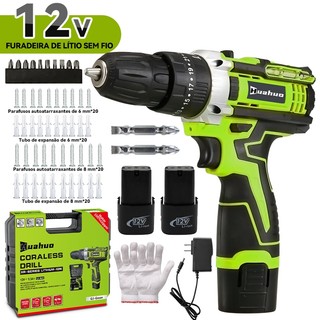 110V/220V Furadeira Parafusadeira 12V 2 Baterias e acessórios