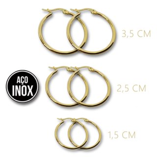 Kit 3 Pares Trio de Brincos Argolas Fecho Italiano Aço Douradas Luxo Não Escurecem Festa Dia a Dia em Oferta na Shopee