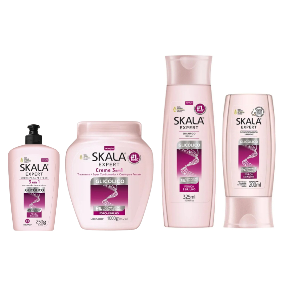 Kit Skala Glicólico Glow Up Potão 1kg + shampoo 325ml e condicionador 200ml + creme de pentear 250g em Oferta na Shopee