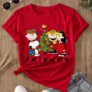Camiseta Feminina Friends Feliz Natal Amigos Snoopy e Charlie Brown