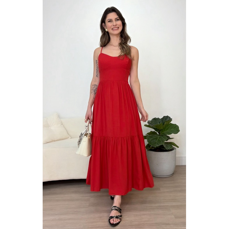 MAVIE - VESTIDO BUSTO MEIA TAÇA FEMININO ALÇA FINA VERÃO CASUAL ELEGANTE