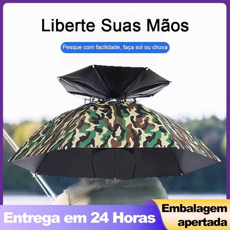 Guarda-Sol de Cabeça 77cm – Chapéu Protetor Solar para Pesca, Trilha e Chuva