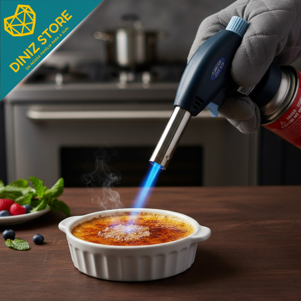 Maçarico Culinário Controle Manual Azul Profissional Portátil Alta Performance