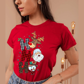 Camiseta Feminina Blusa Feliz Natal HoHoHo Camisa Natalina100% Algodão Leve