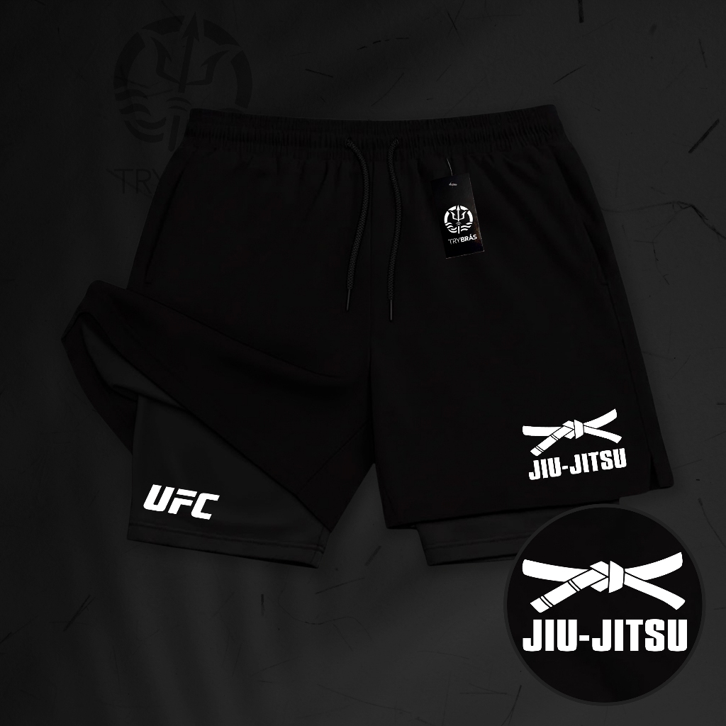 Bermuda de Compressão Dry-Fit GDA 2 em 1 - (UF CJIU-JITSU) - Com Elastano e Bolso Interno