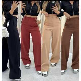 Calça Pantalona Alfaiataria Feminina Cintura Alta com Bolsos Funcionais – Tamanhos M ao GG em Oferta na Shopee