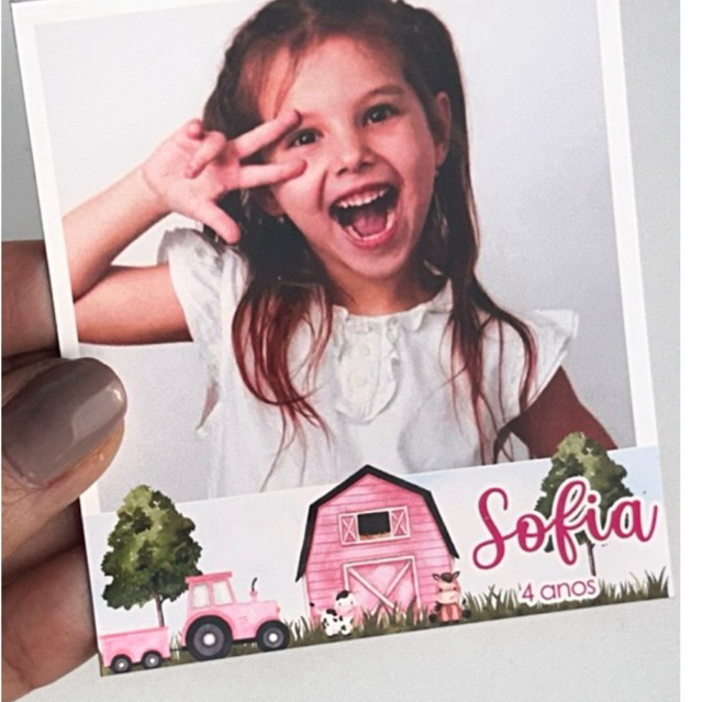 Foto polaroide imã personalizado fazendinha menina rosa festa infantil lembrancinha de aniversário