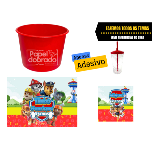 ADESIVO PARA BALDE DE PIPOCA - PATRULHA CANINA - FAZEMOS QUALQUER TEMA - NÃO ACOMPANHA BALDE