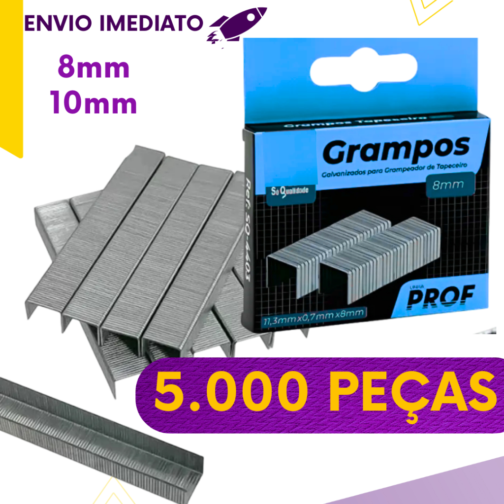 Kit 5, 3 ou 10 un - Grampo Tapeceiro Grampeador Galvanizado Tapeceiro Estofado Marcenaria Artesanato