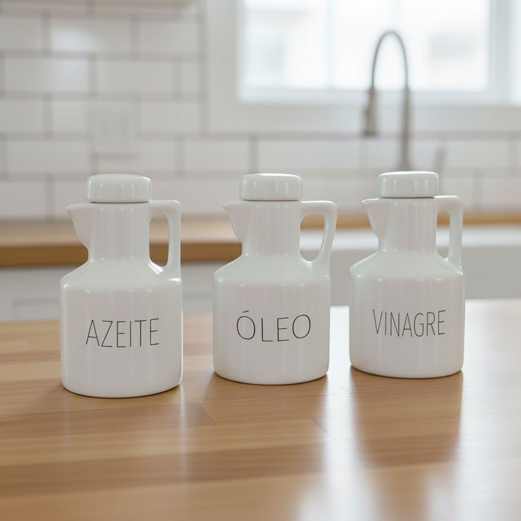 3 Garrafas Galheteiro Azeite Óleo e Vinagre Jumbo Branco