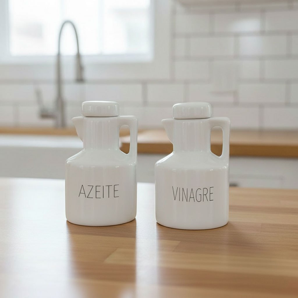 2 Garrafas Galheteiro Azeite e Vinagre Jumbo Branco