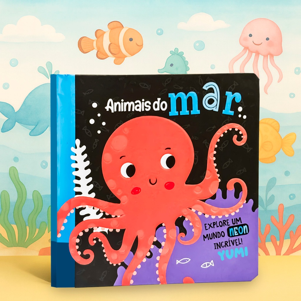 Livro Bebê Alto Contraste e Neon Interativo – Animais do Mar Estímulo Visual Sensorial Para Recém-nascidos 0 A 6 Meses