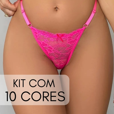 Kit Calcinhas Fio Dental Sensual de Renda com Regulagem Kit 10 Lingerie Tanga Sexy