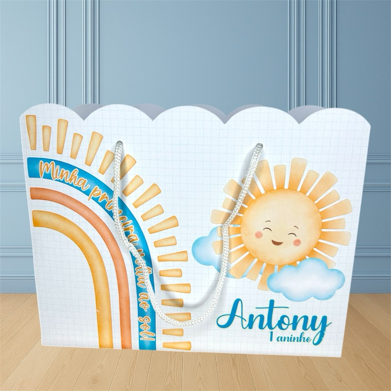 Sacolinha personalizada Minha Primeira Volta ao Sol (G) 20x16x7 Bolsinha de festa Lembrancinha aniversário
