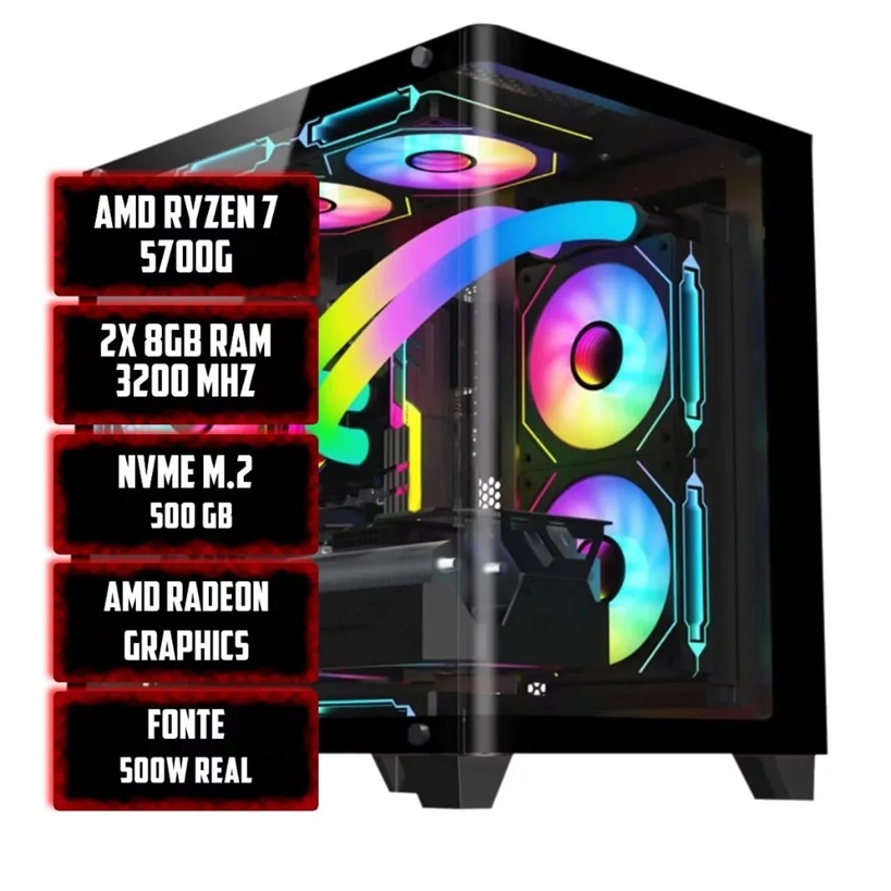 PC Gamer Montado Ryzen 7 5700G | 16GB RAM | SSD 512GB | Vega 8 | Ideal para Jogos Médios e Pesados